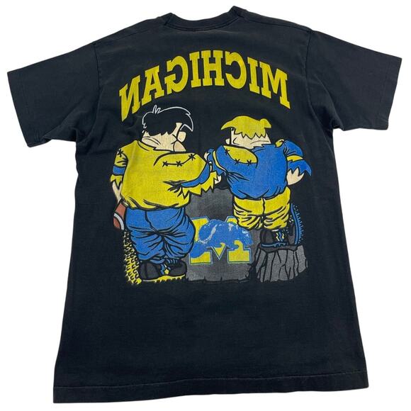 Vintage Flinstones Michigan 90s Football Fred & Barney Black Faded Shirt Large - Picture 2 of 8